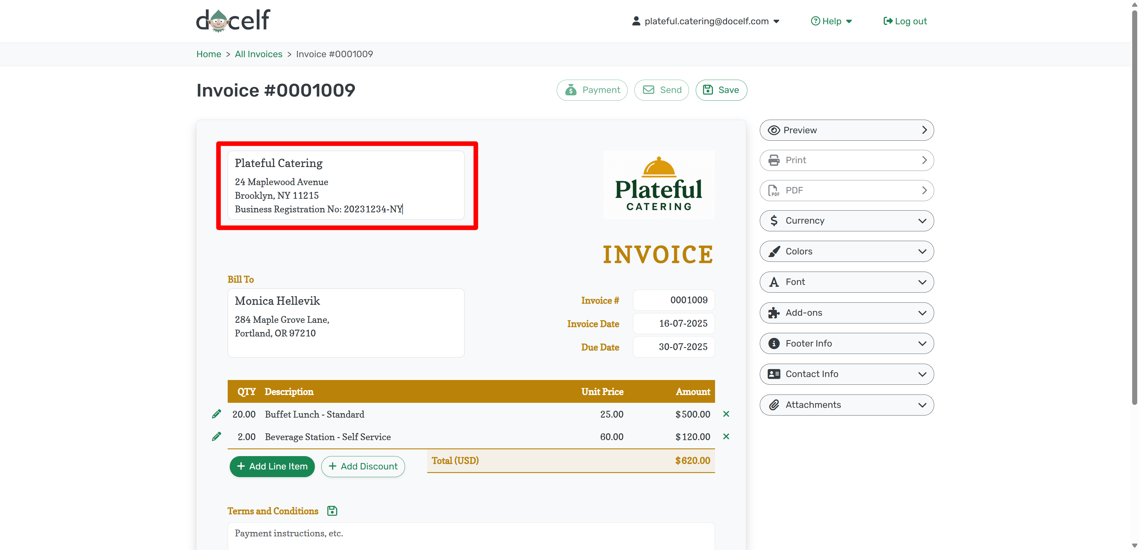Business registration number in address field