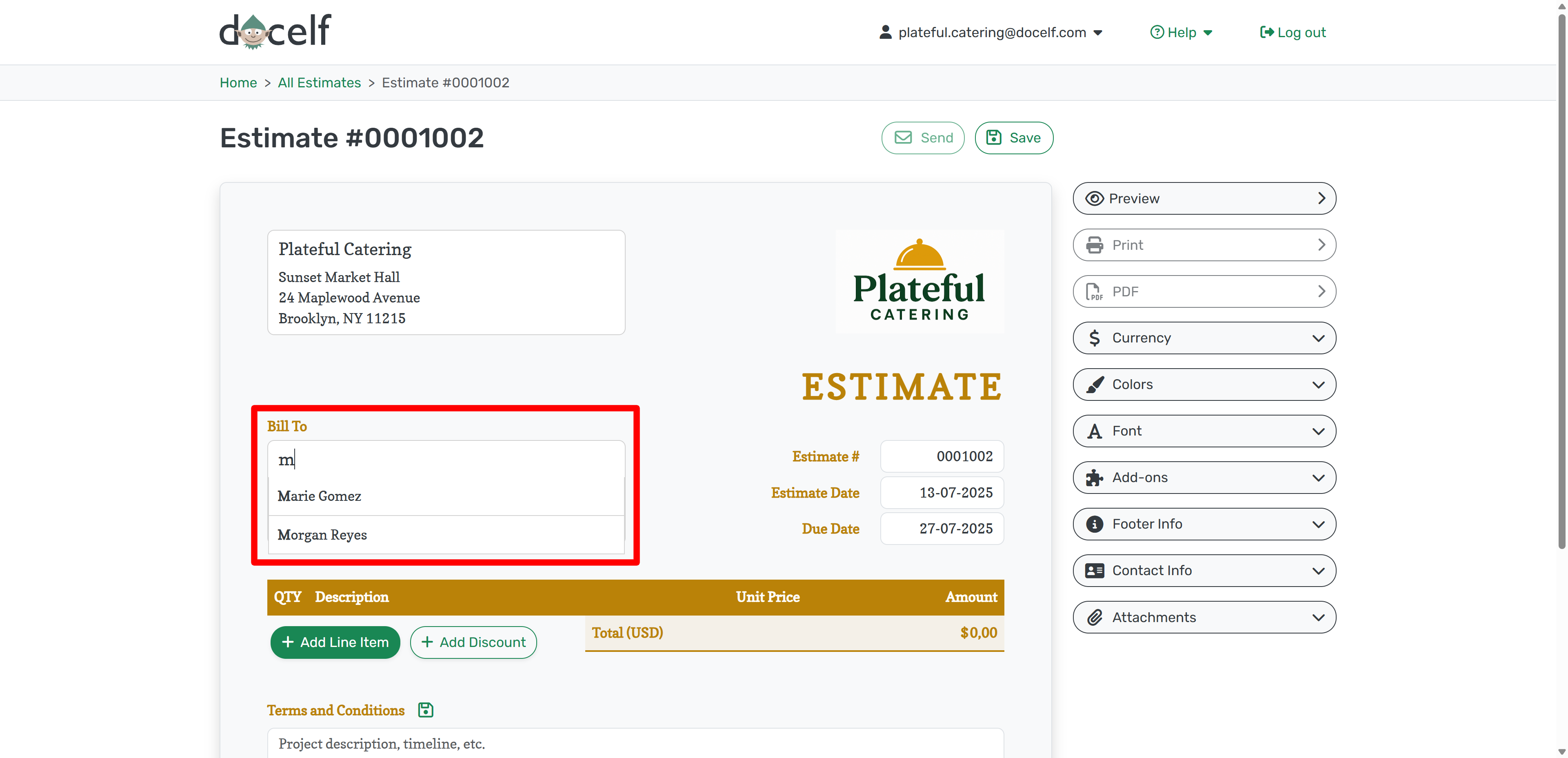 Typing customer name and selecting from dropdown