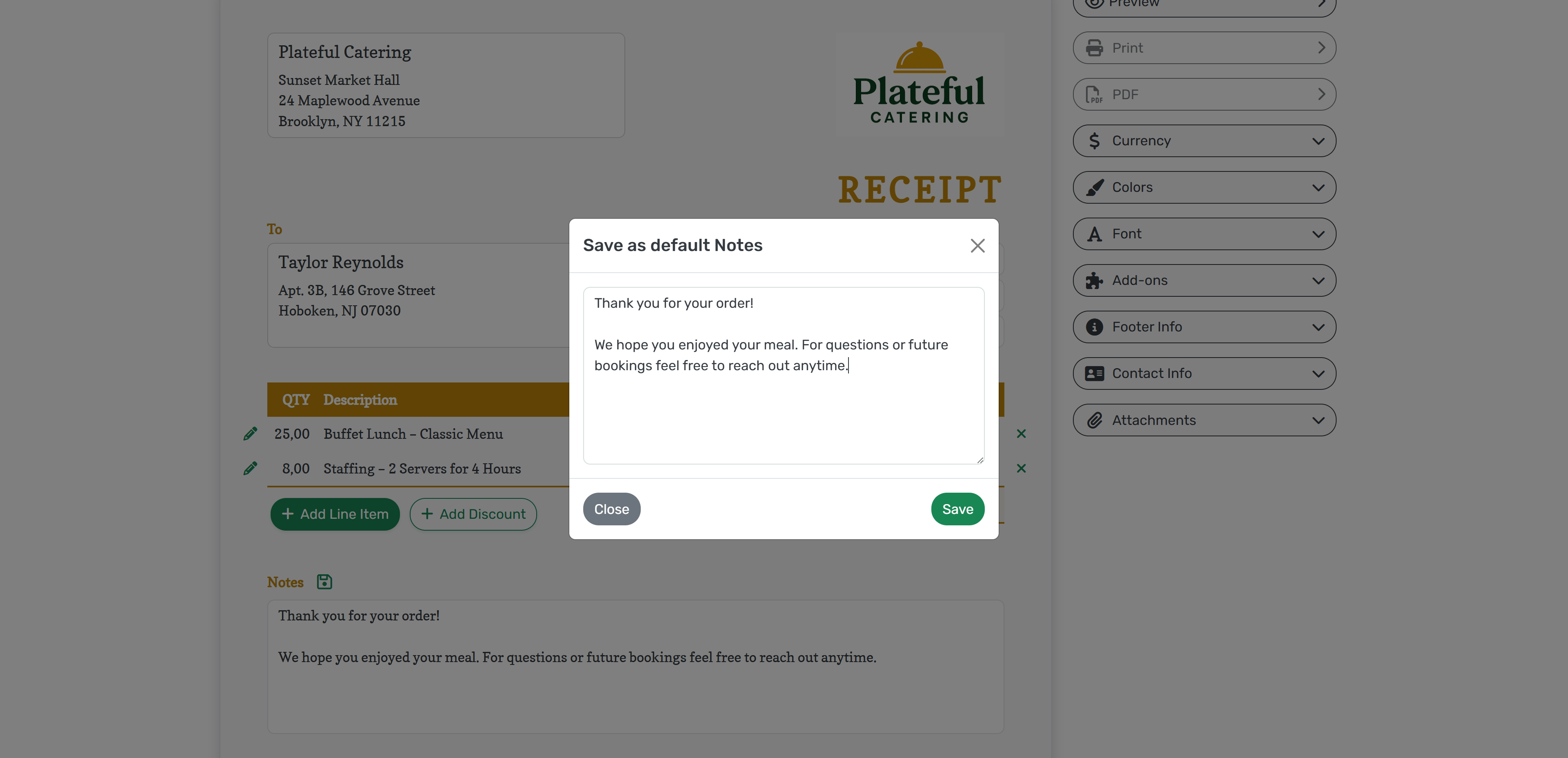 Save as default note