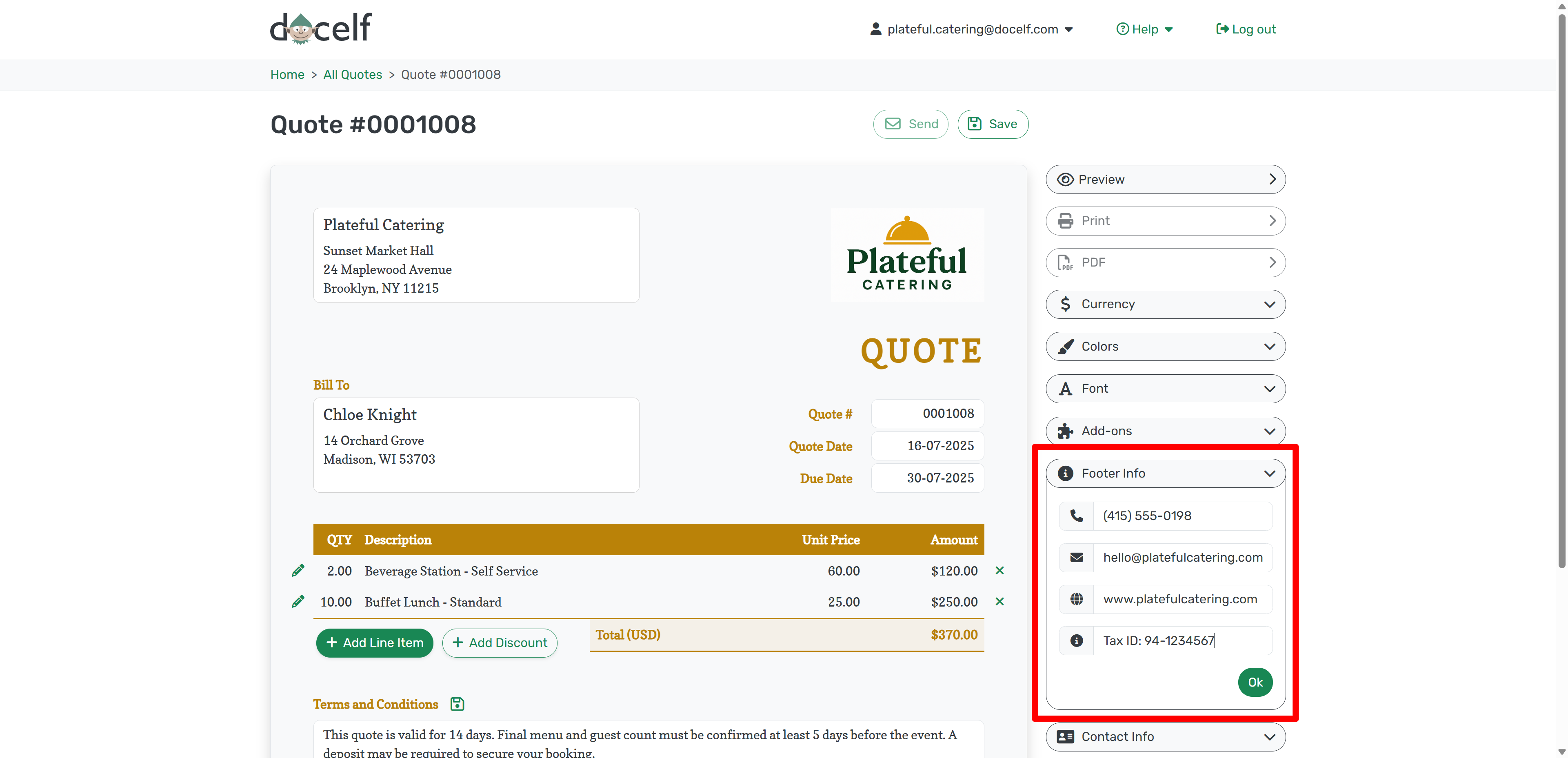Example of filled-in footer fields