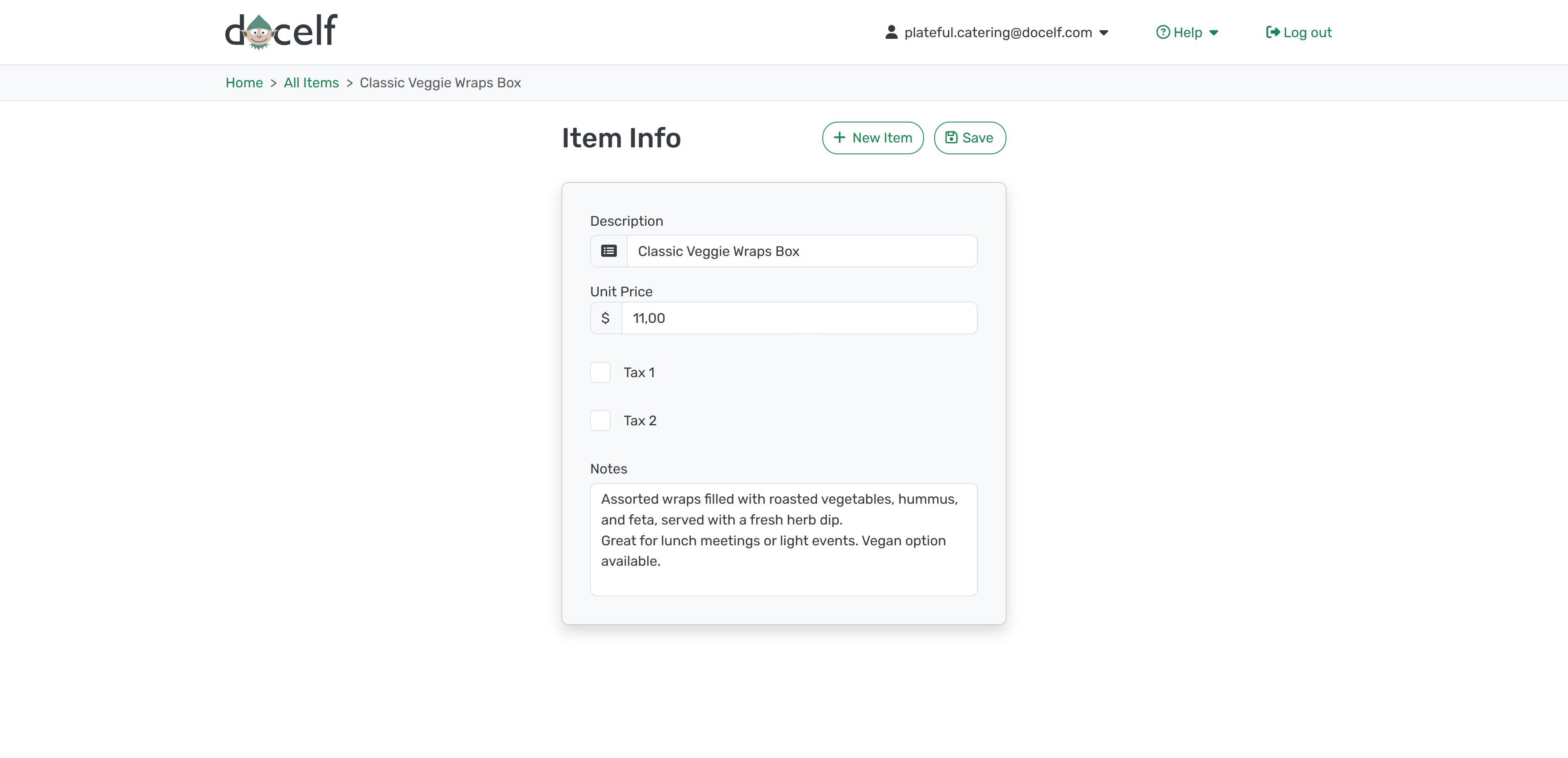 Fill out item form
