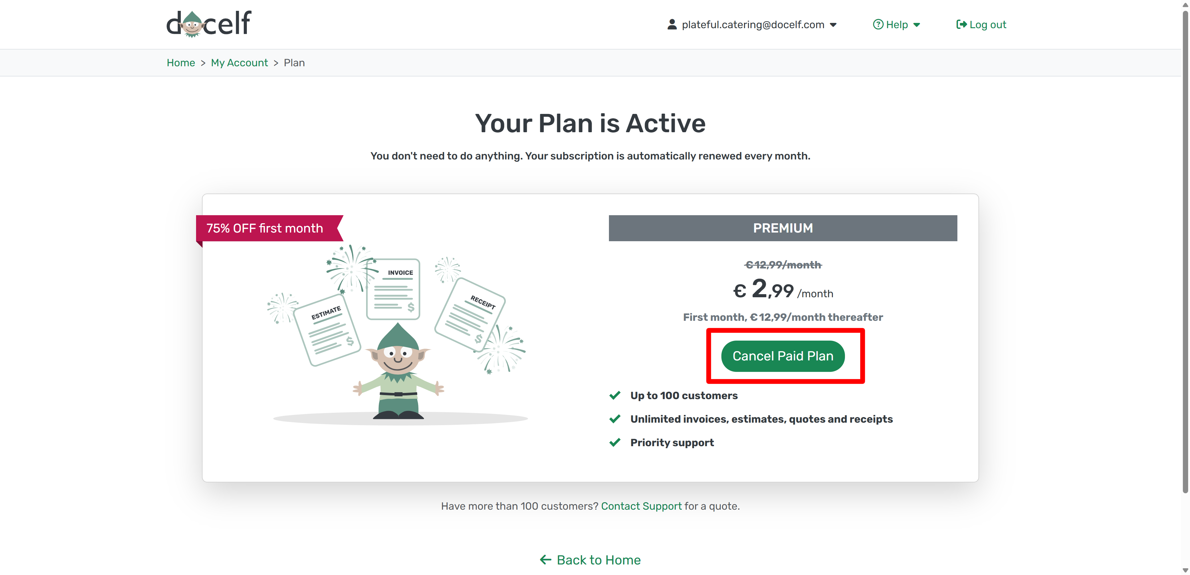 Cancel Paid Plan button