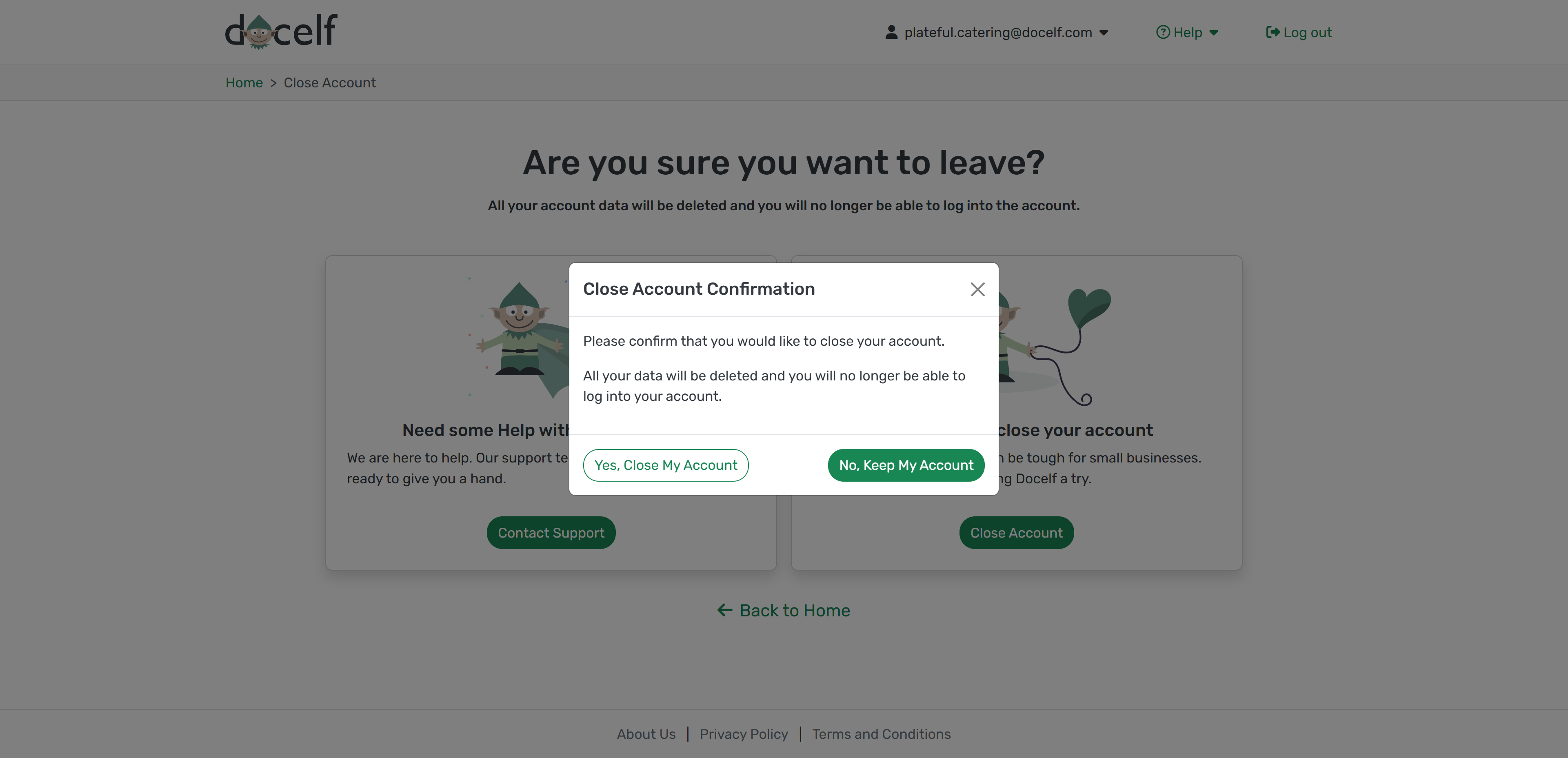 Final Close Account confirmation