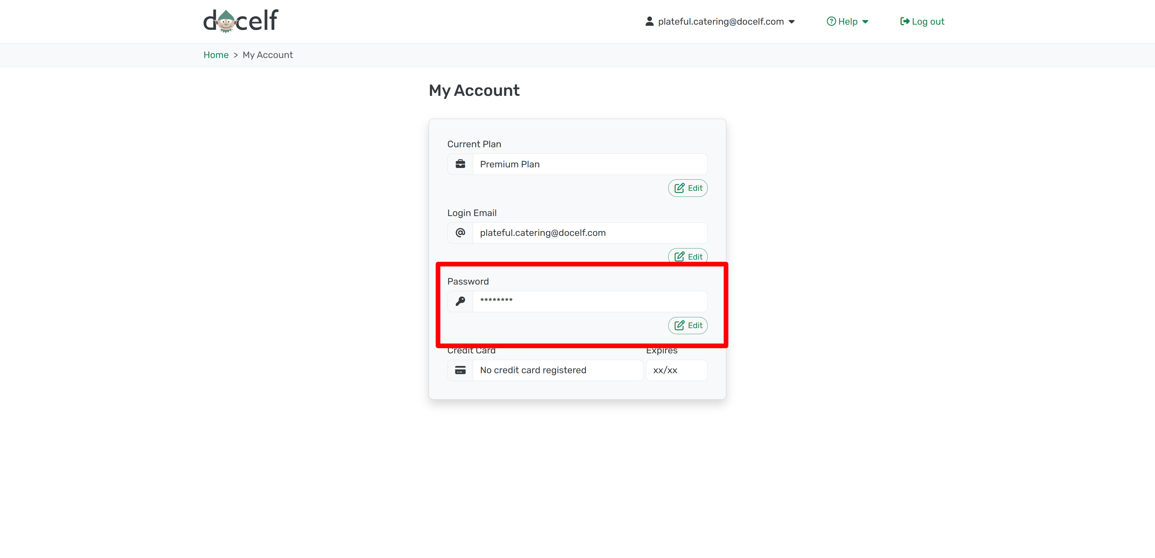 Click edit to change password