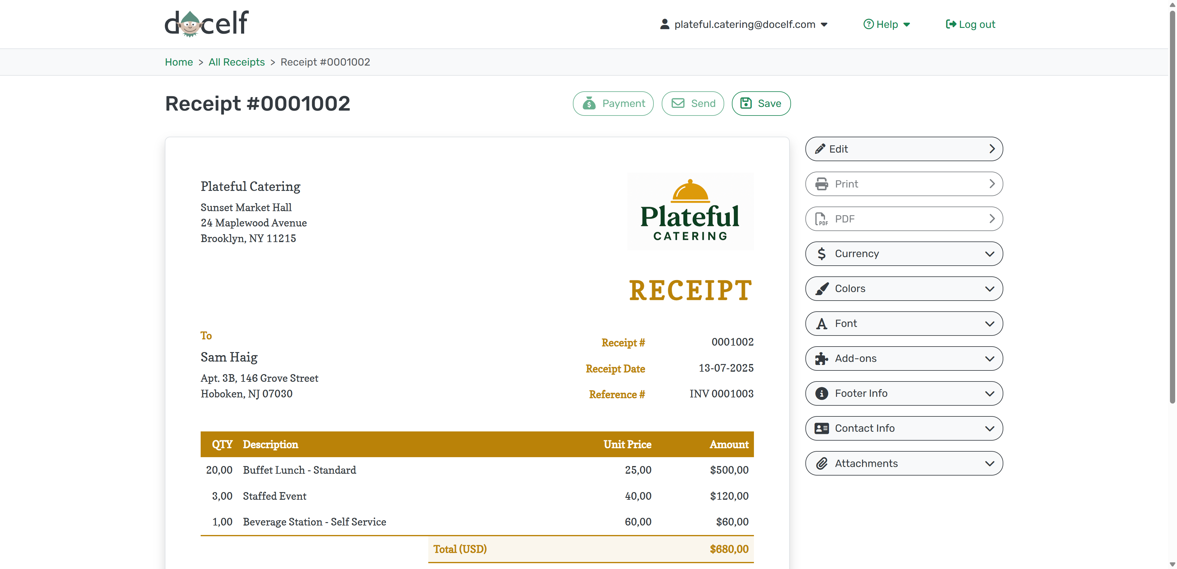 Created Receipt View