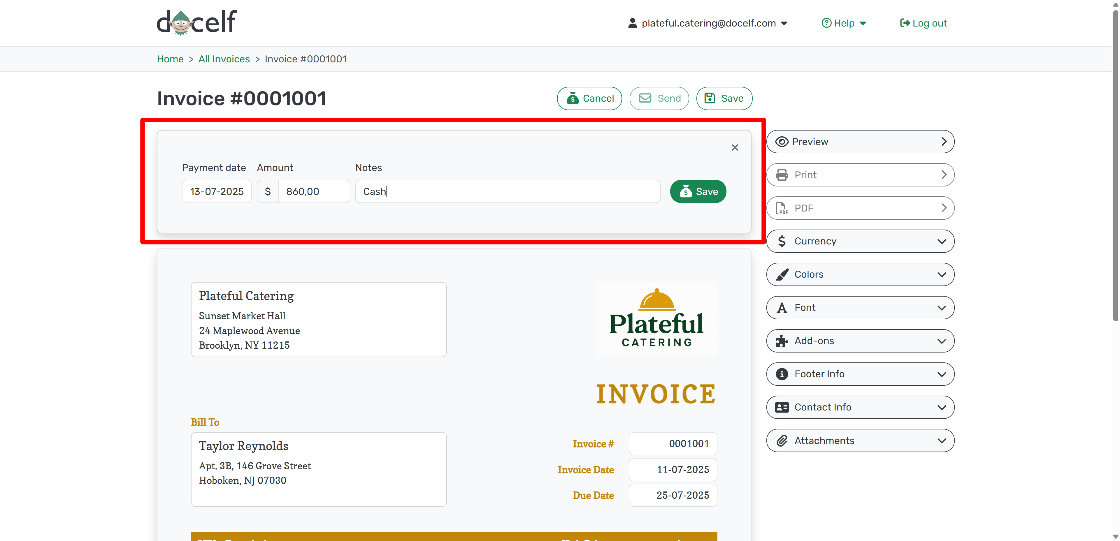 Entering payment details
