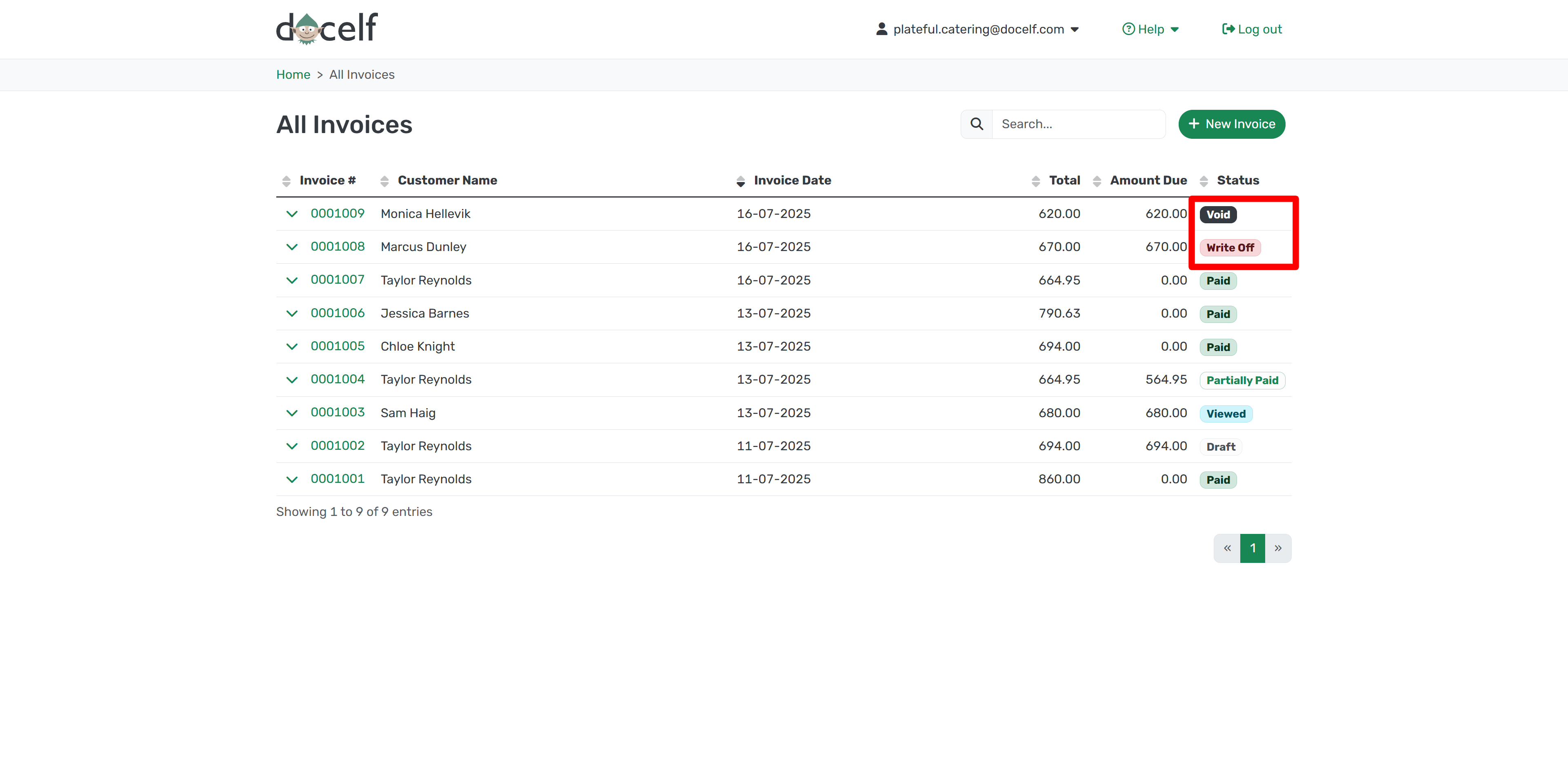 Void and Write Off status in All Invoices list