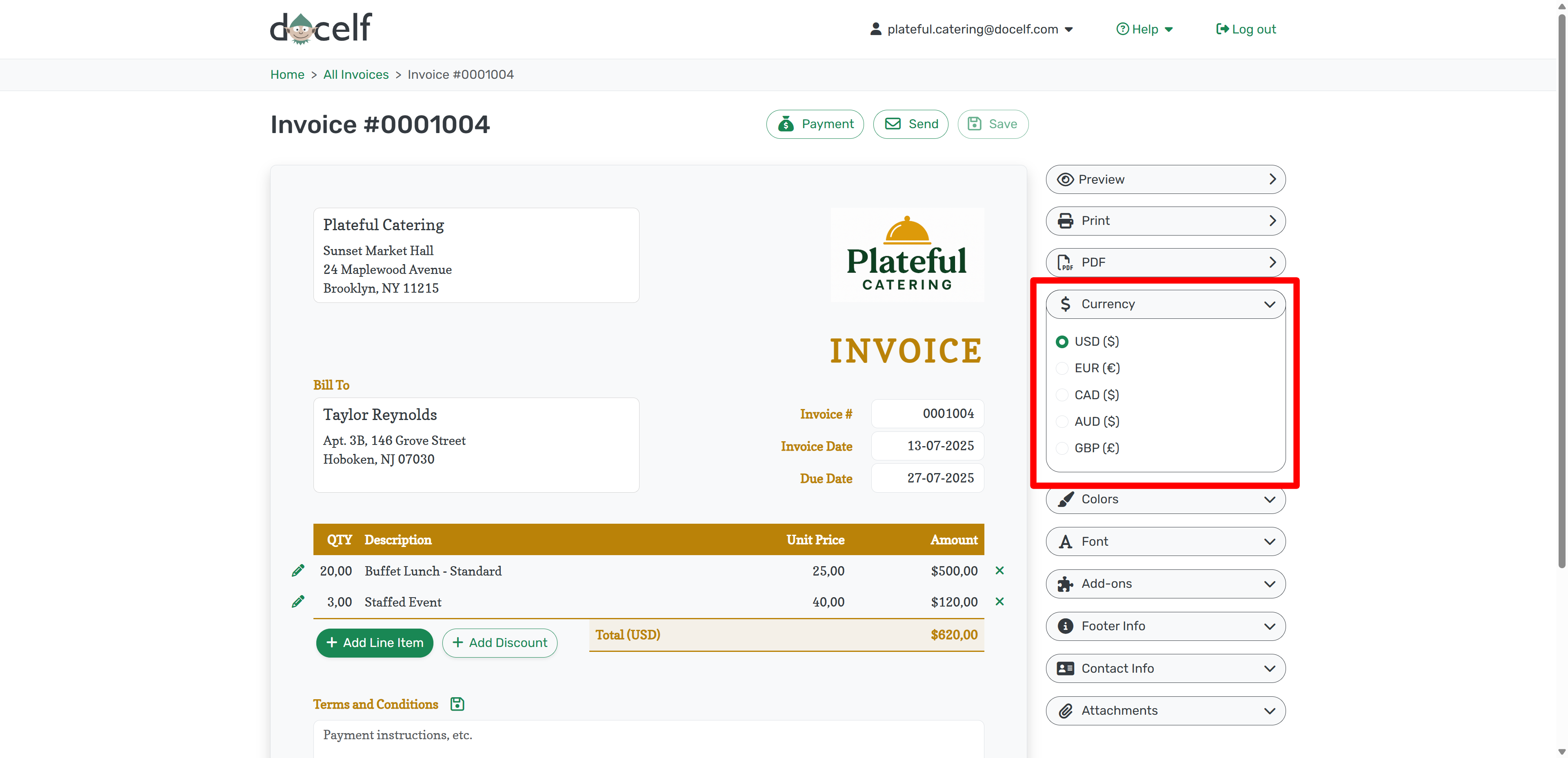 Currency selection inside a document
