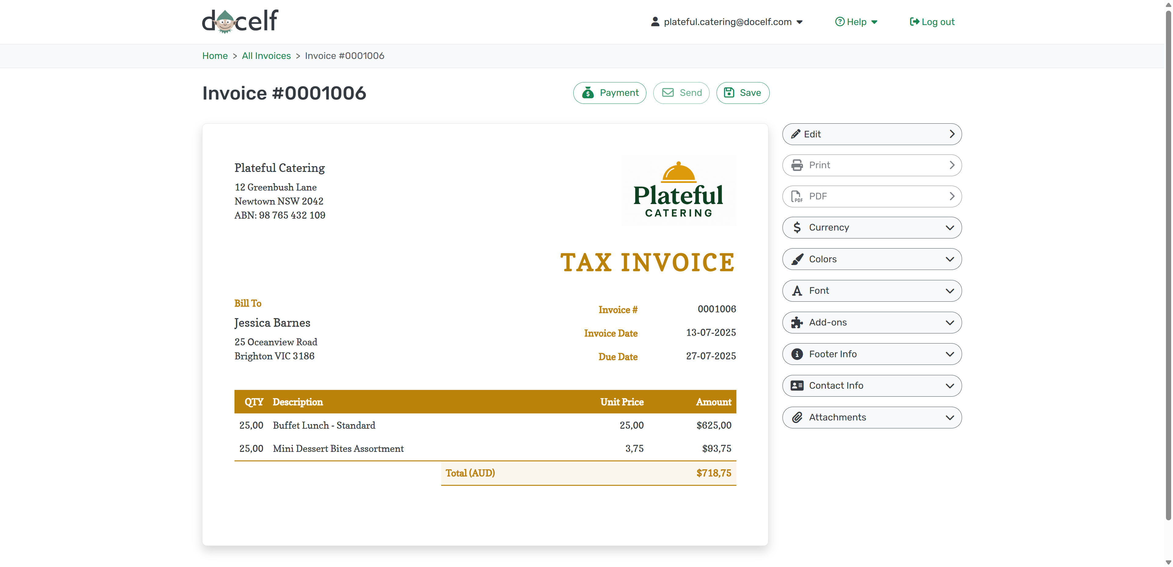 Invoice with 'TAX INVOICE' shown