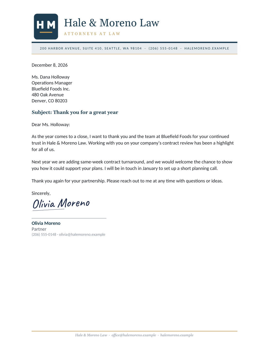 Classic business letterhead design with fictional business details