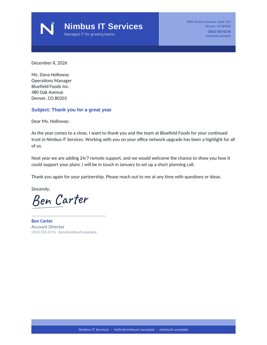 Color Band Letterhead business letter template for Word, with editable business details and letter wording