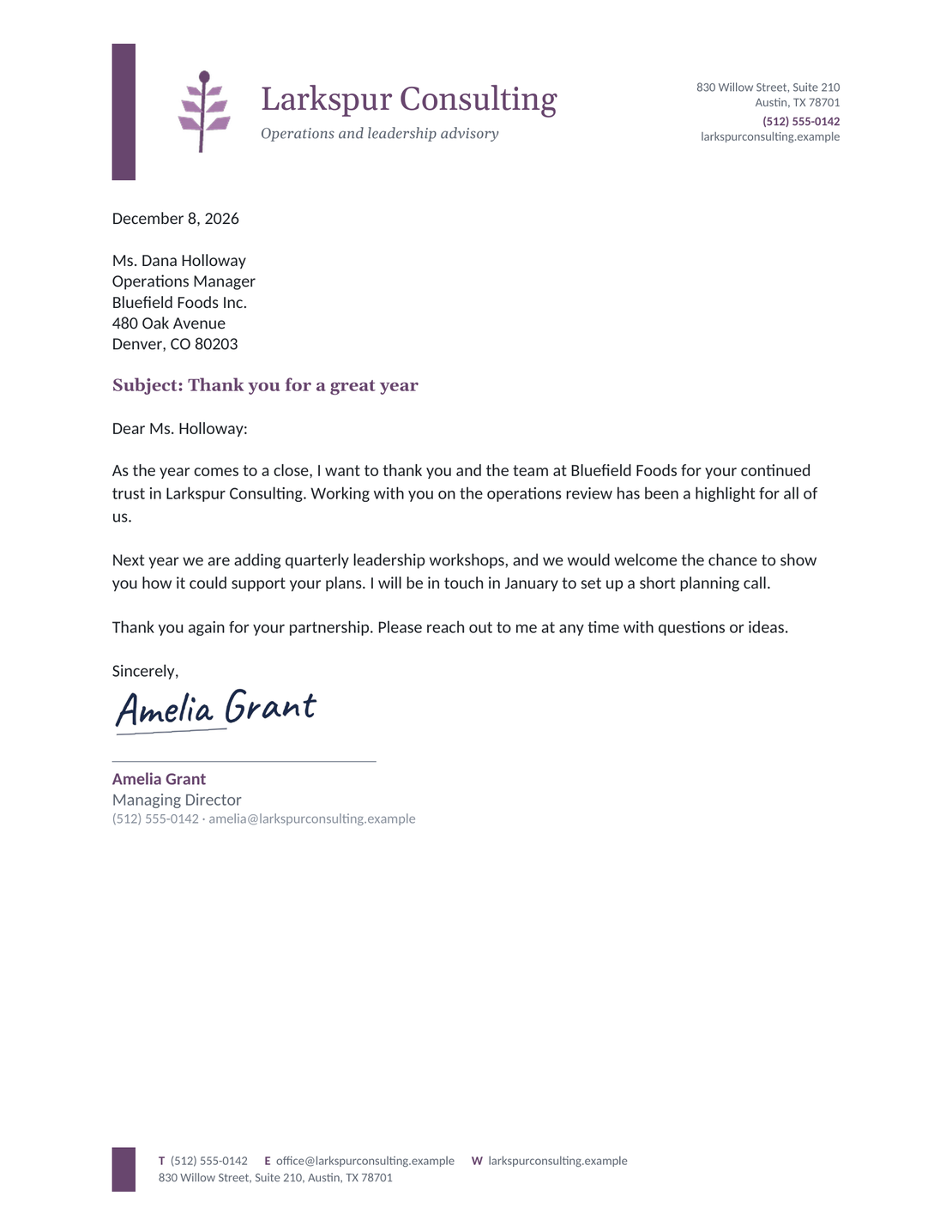 Sidebar Letterhead business letter template for Word, with editable business details and letter wording