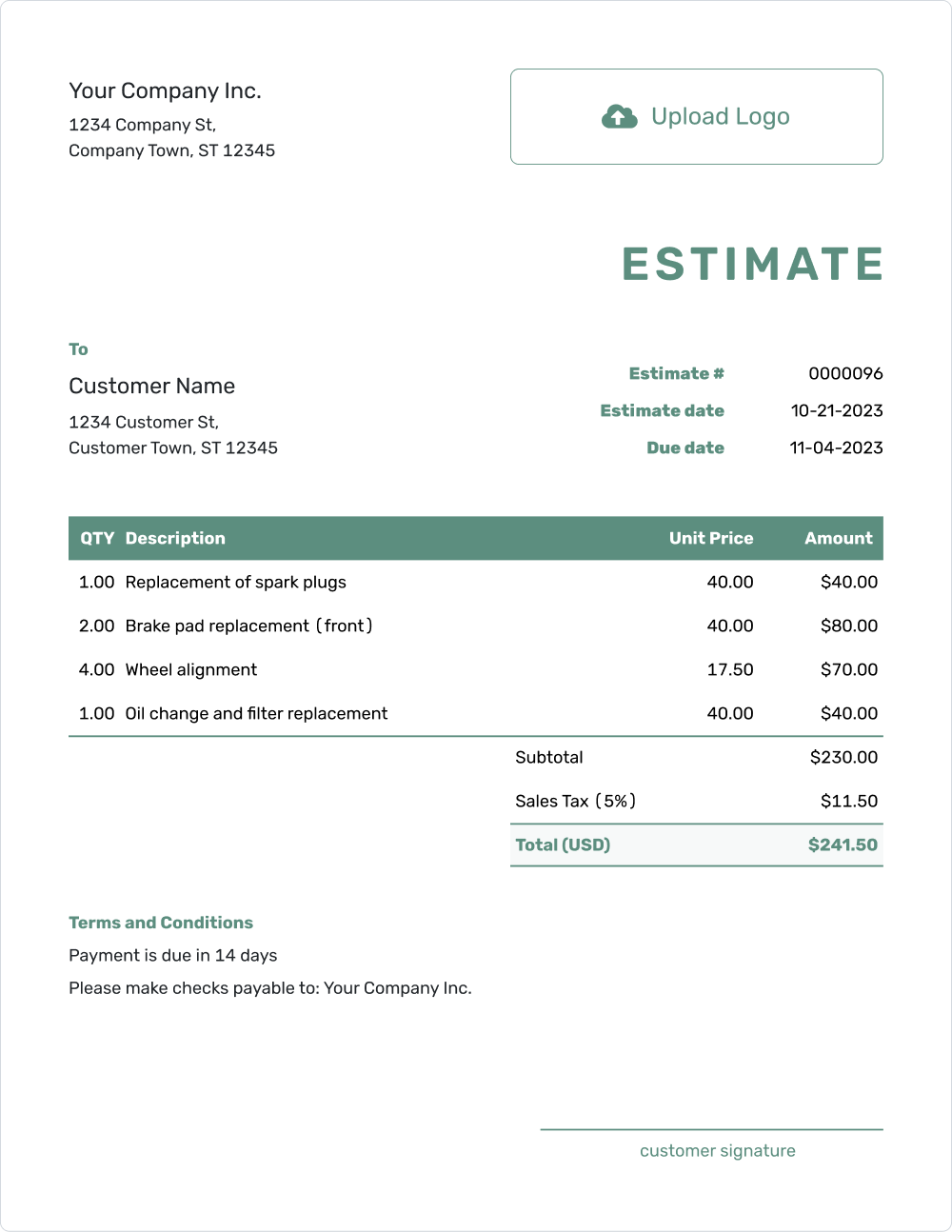 Free estimate template from Docelf