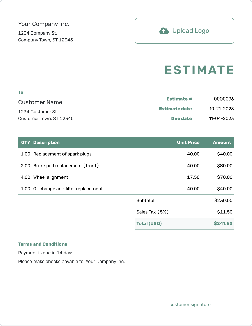 Free Estimate Template