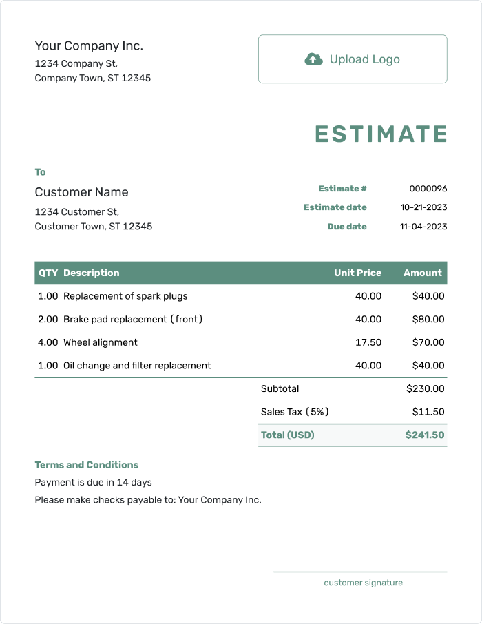 Free estimate template from Docelf