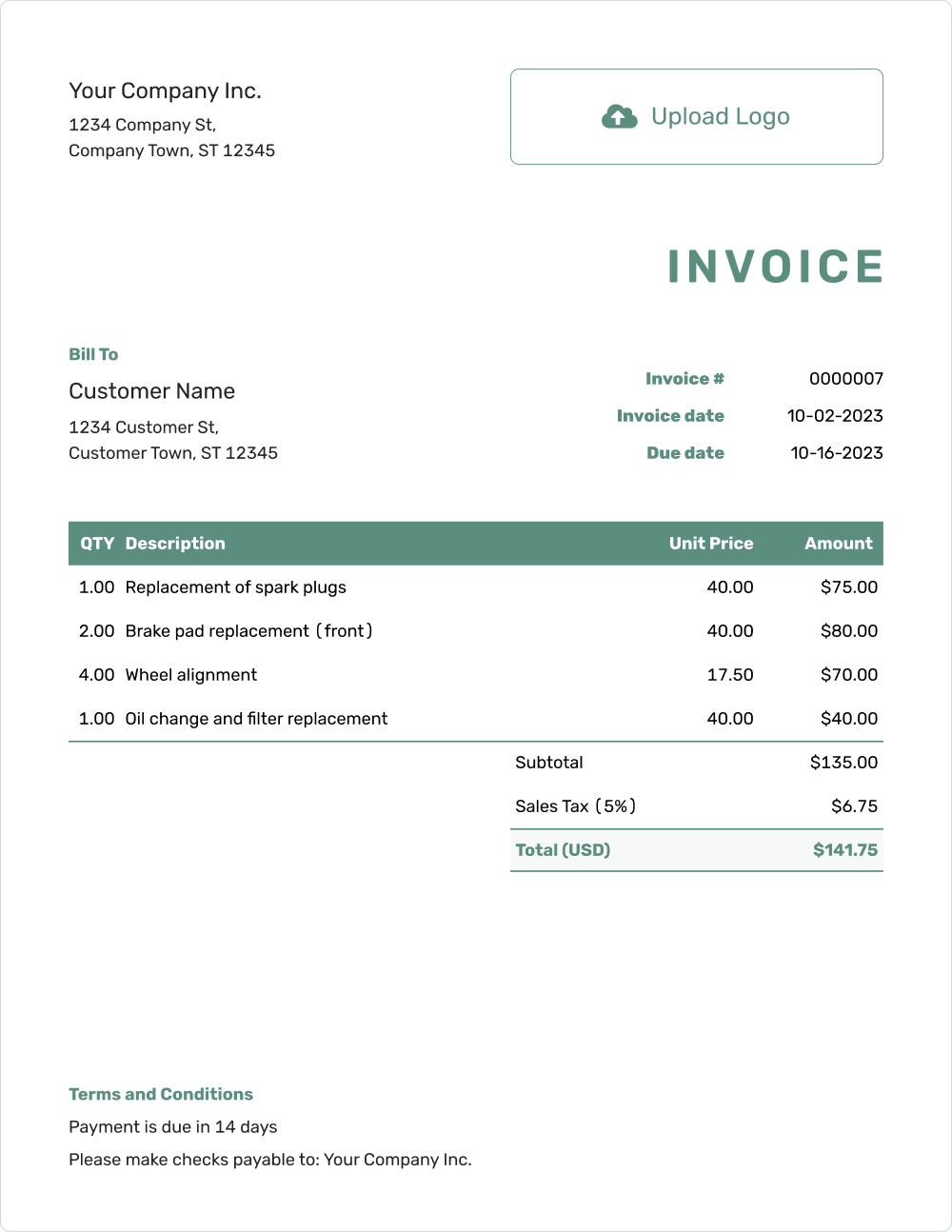 Free invoice template from Docelf