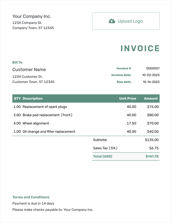 Free invoice template from Docelf