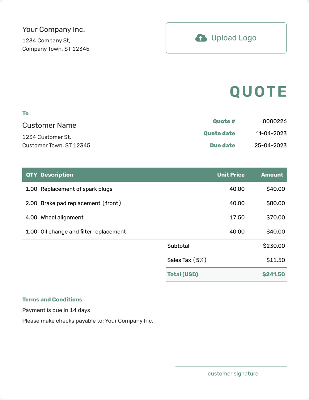 Free quote template from Docelf