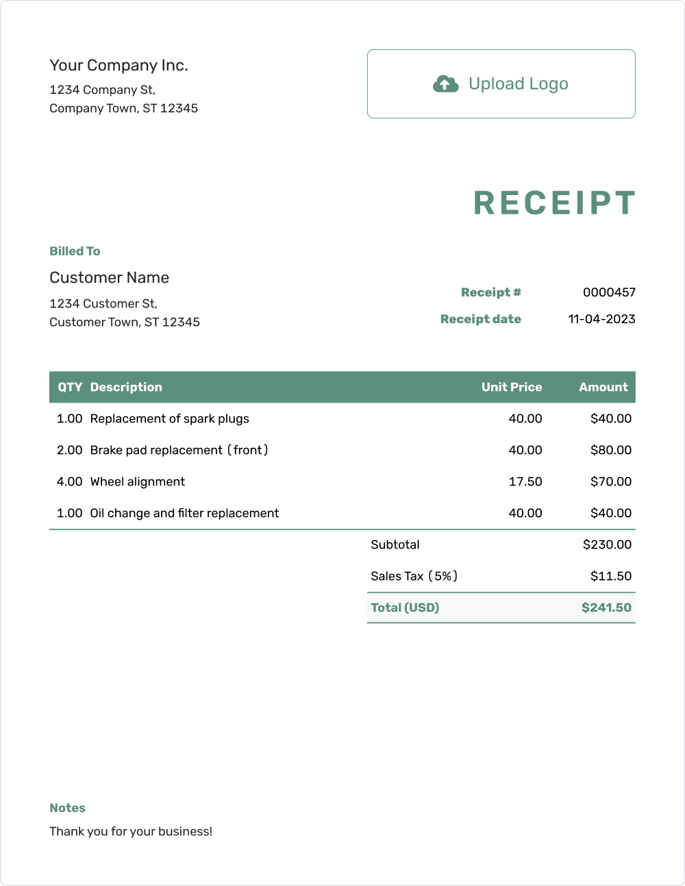 Free receipt template from Docelf