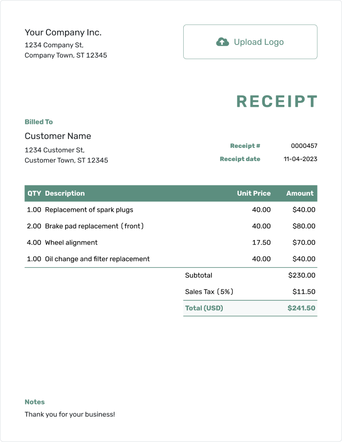 Free receipt template from Docelf