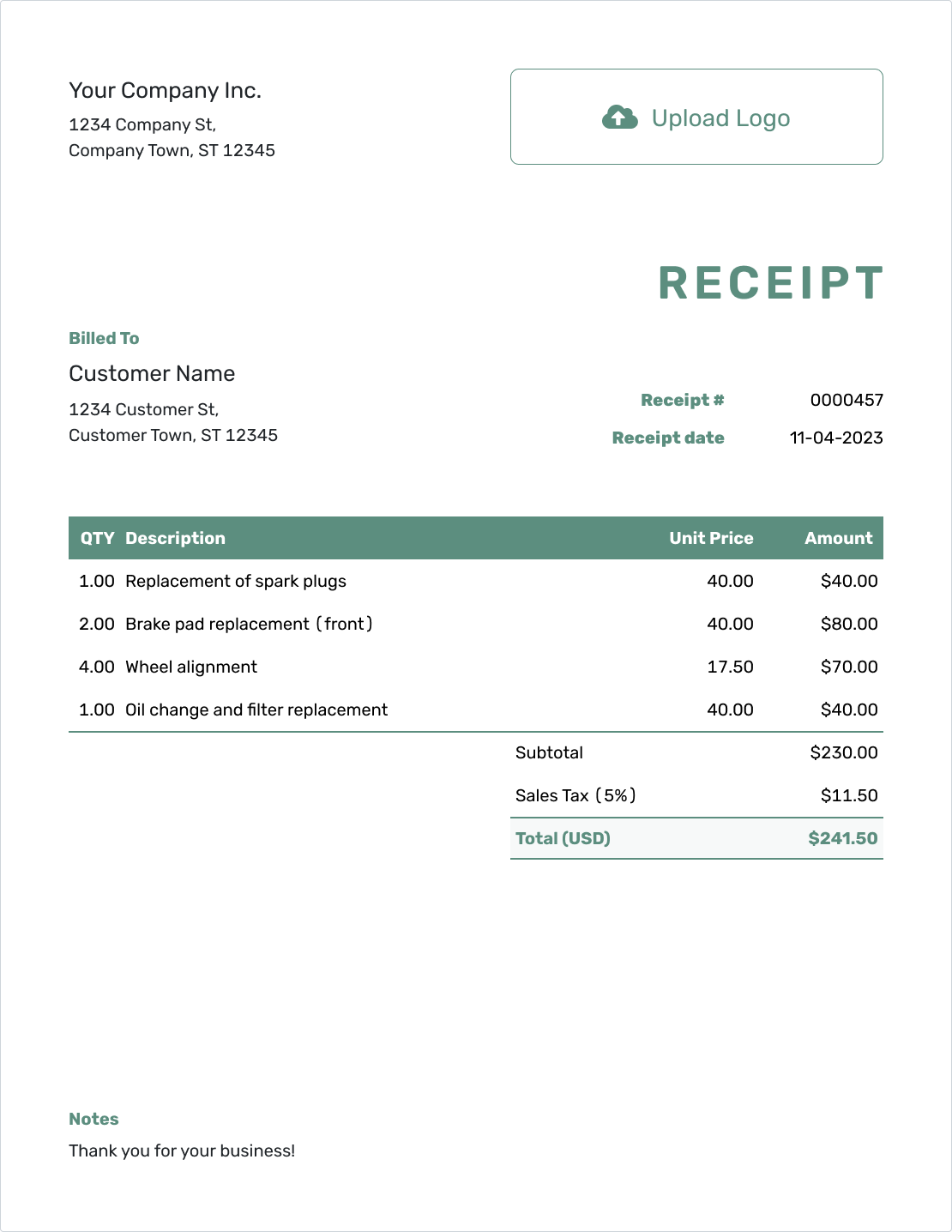 Itemized Receipt Template