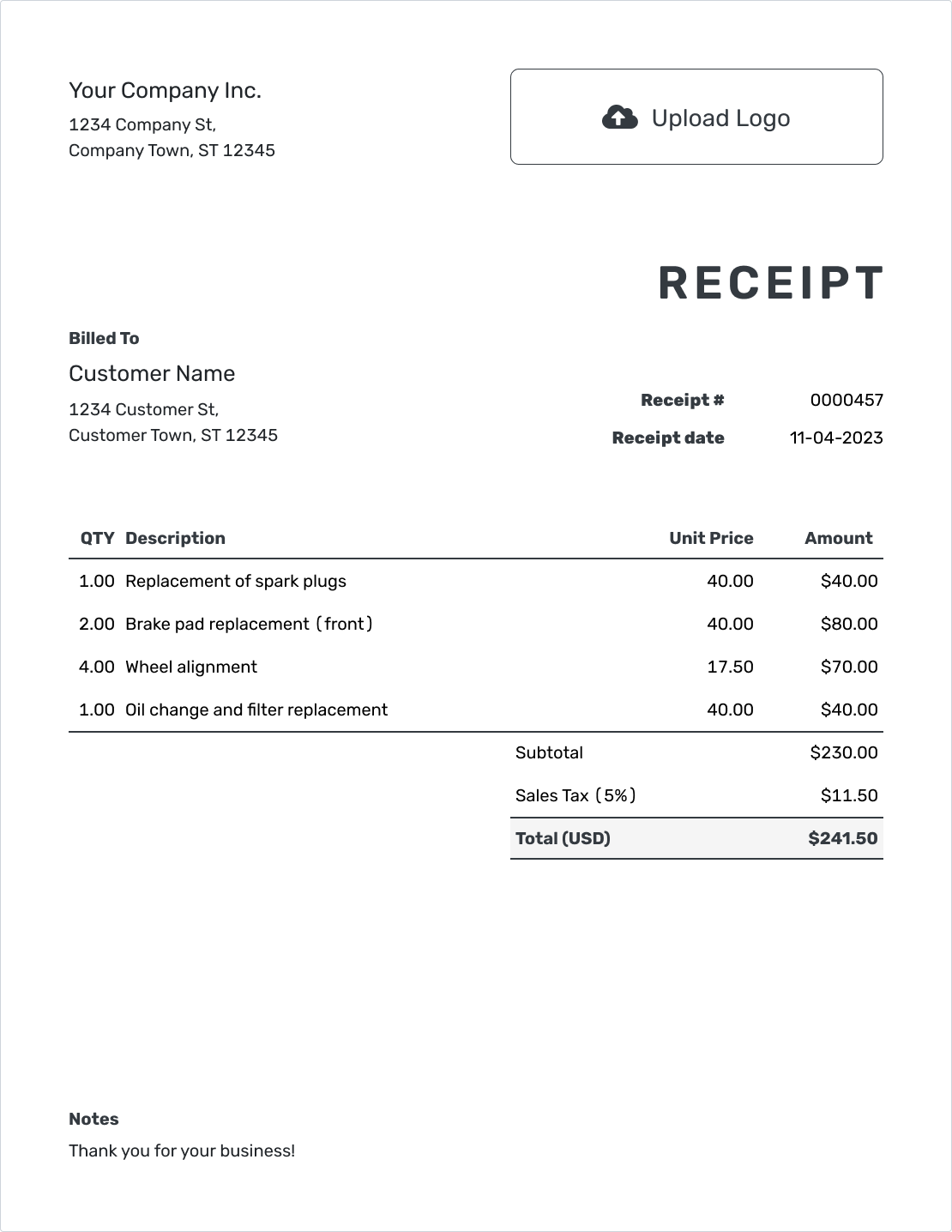 Printable Receipt Template