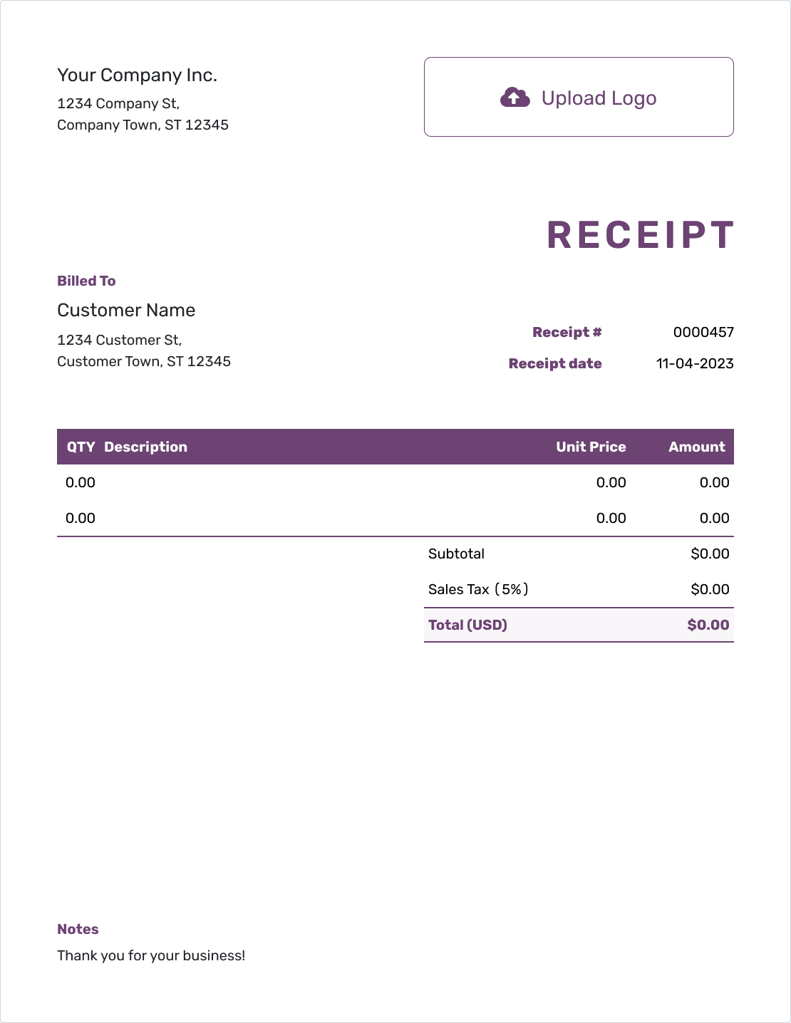 Simple Receipt Template