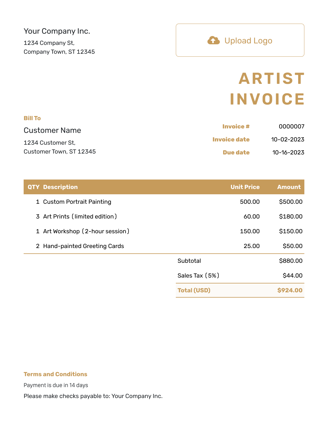 Basic Artist Invoice Template