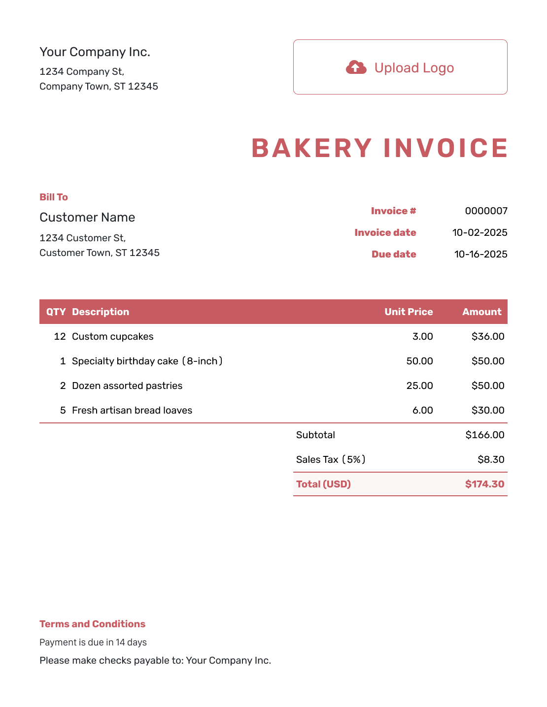 Basic Bakery Invoice Template