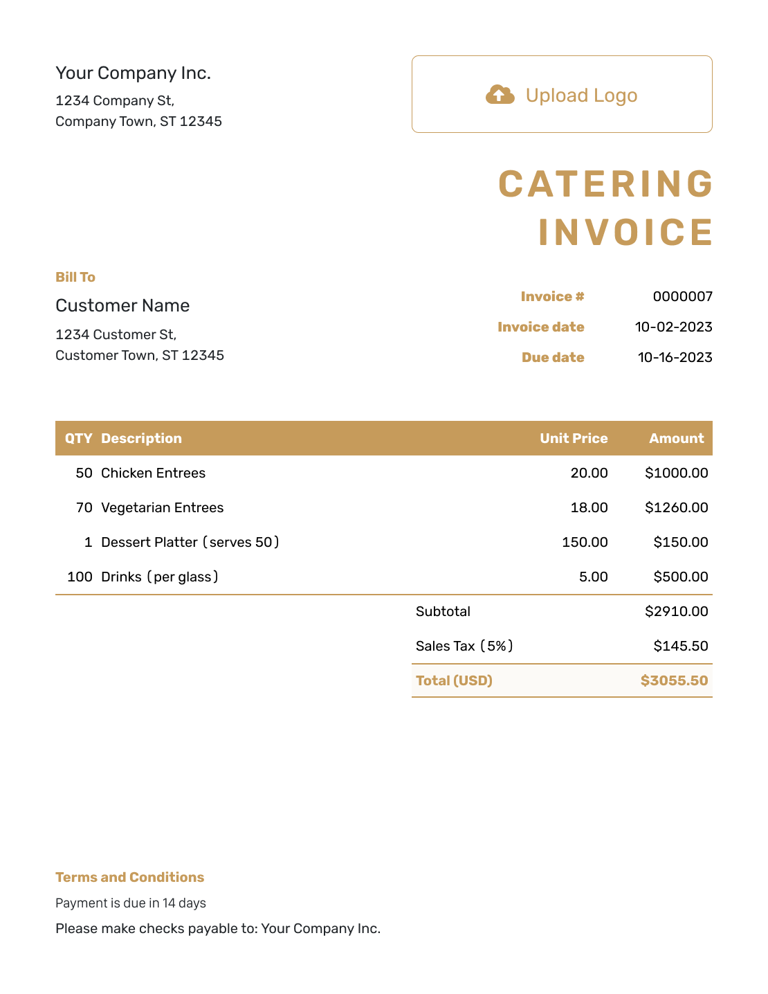 Basic Catering Invoice Template