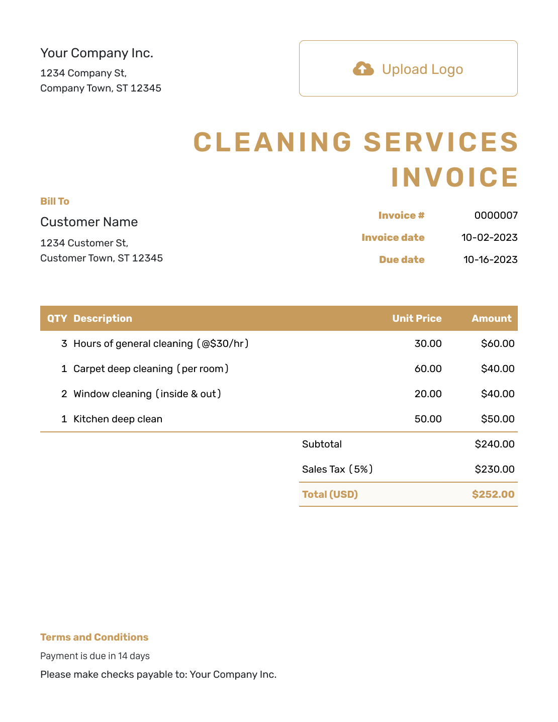 Basic Cleaning Services Invoice Template