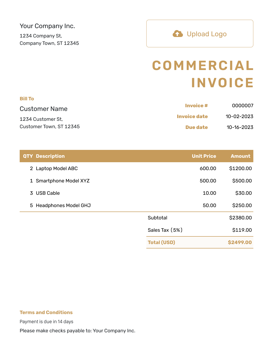 Basic Commercial Invoice Template