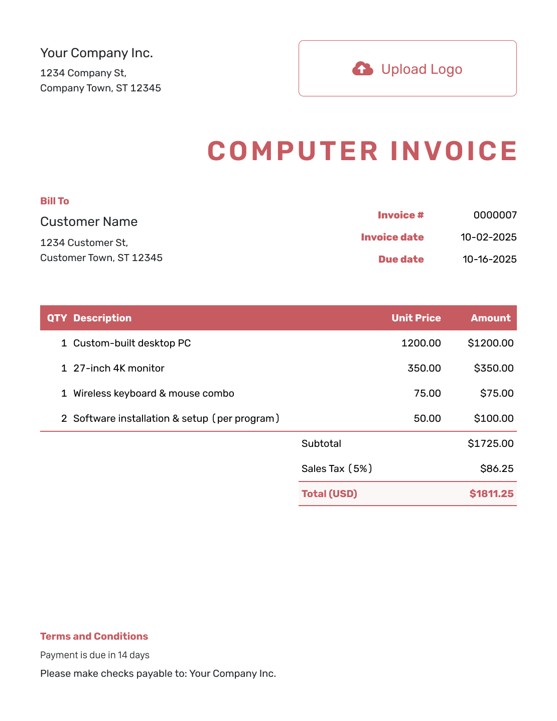 Basic Computer Invoice Template