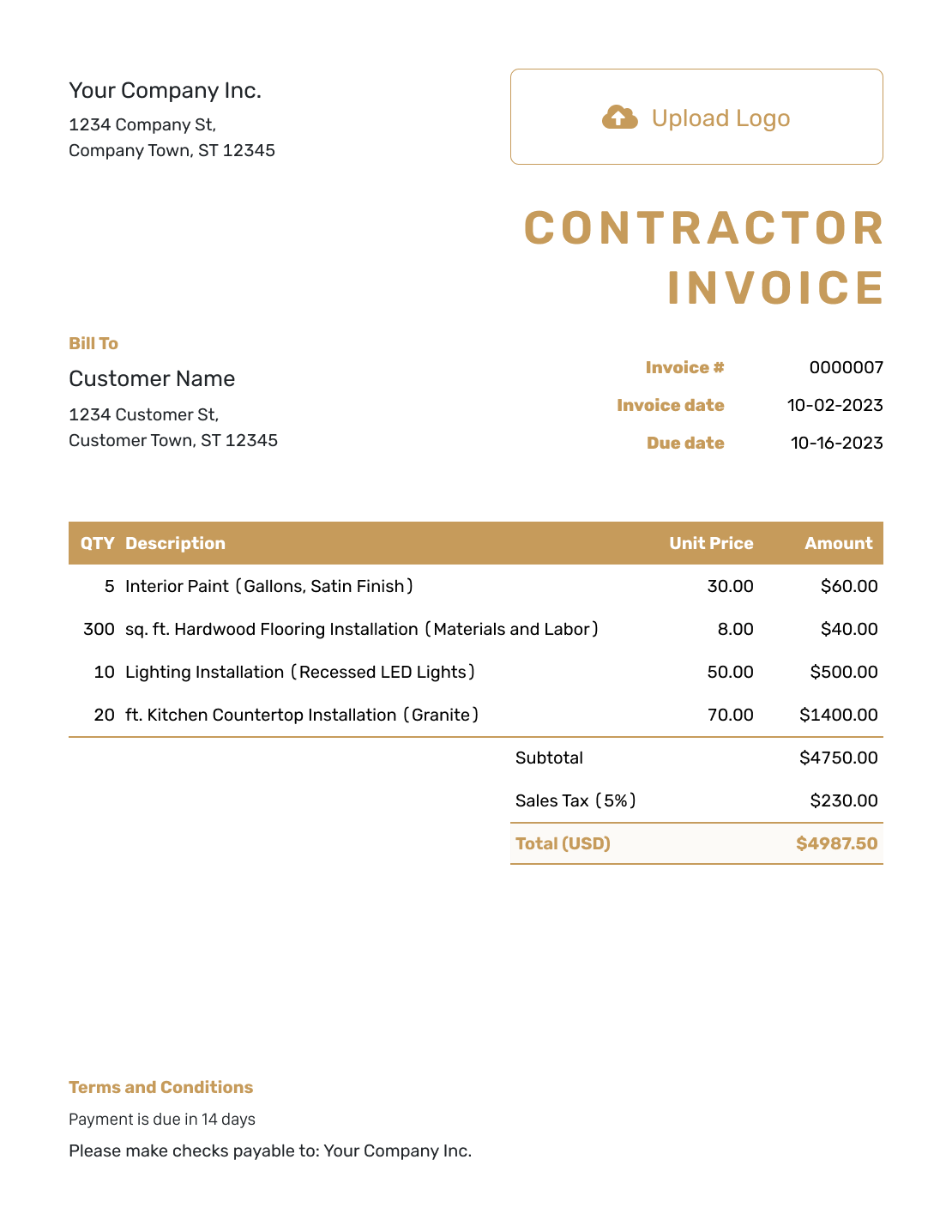 Basic Contractor Invoice Template