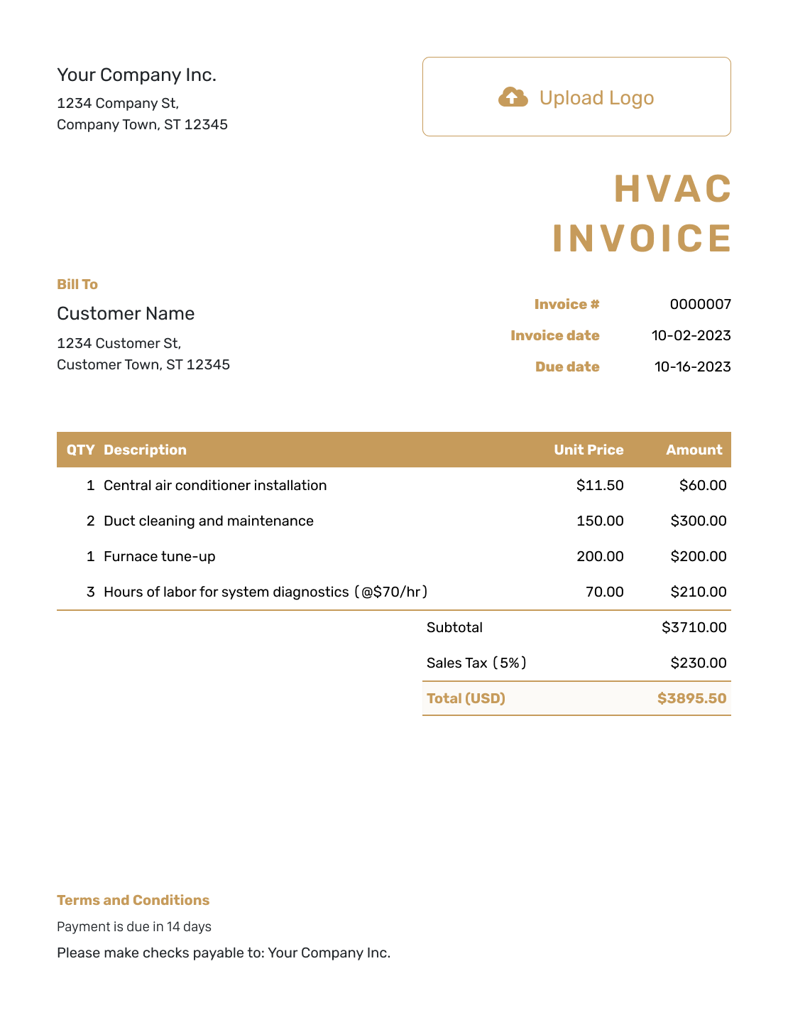 Basic HVAC Invoice Template