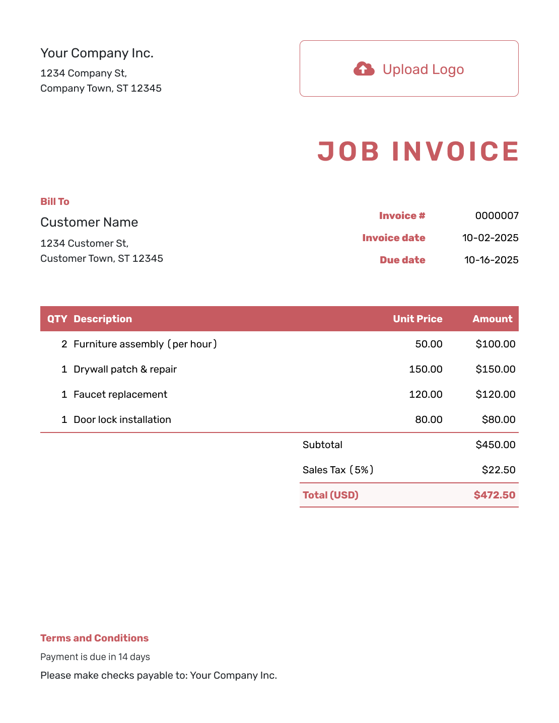 Basic Job Invoice Template