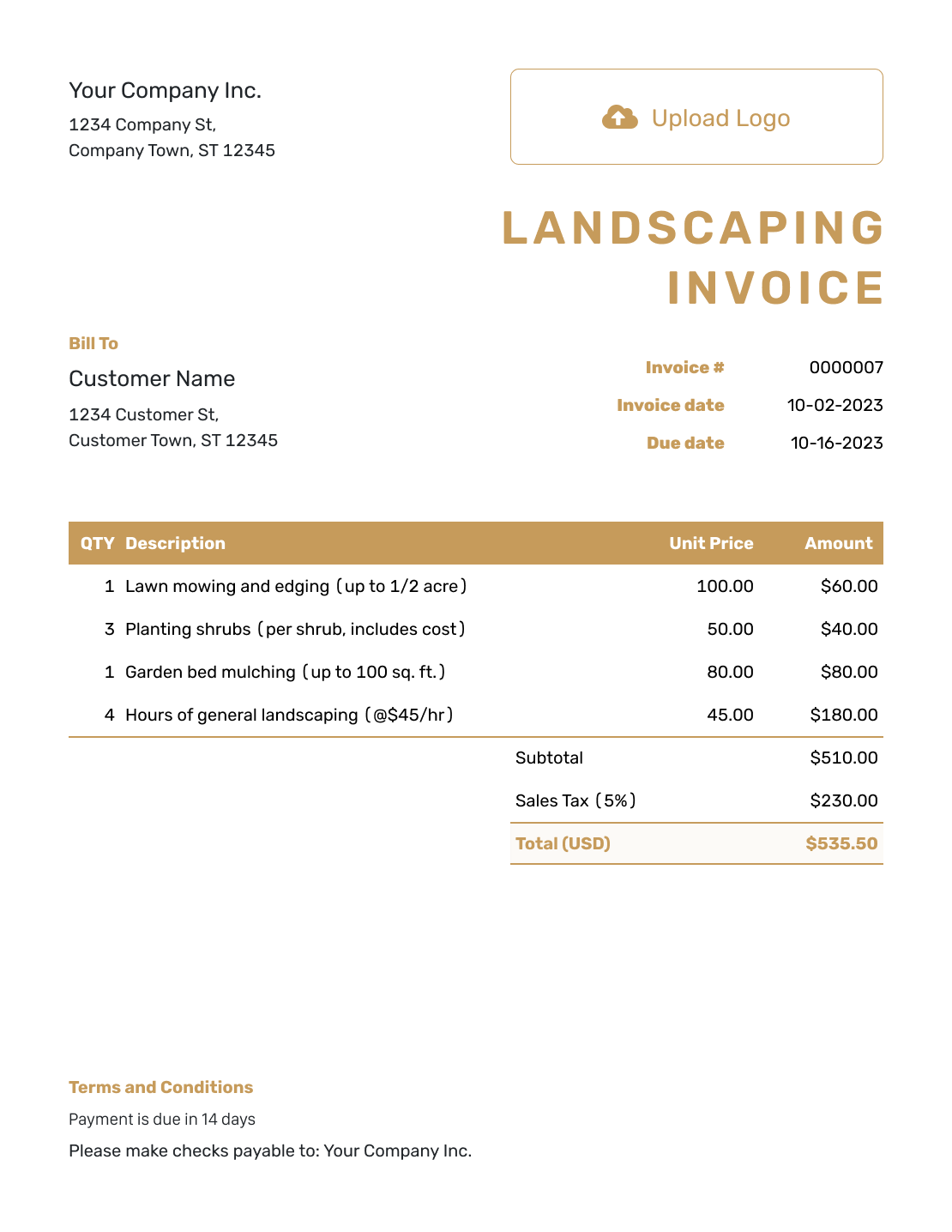 Basic Landscaping Invoice Template