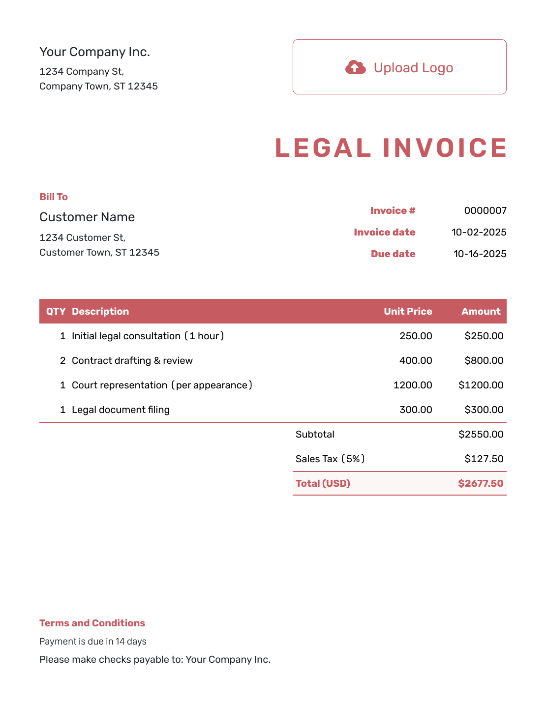 Basic Legal Invoice Template