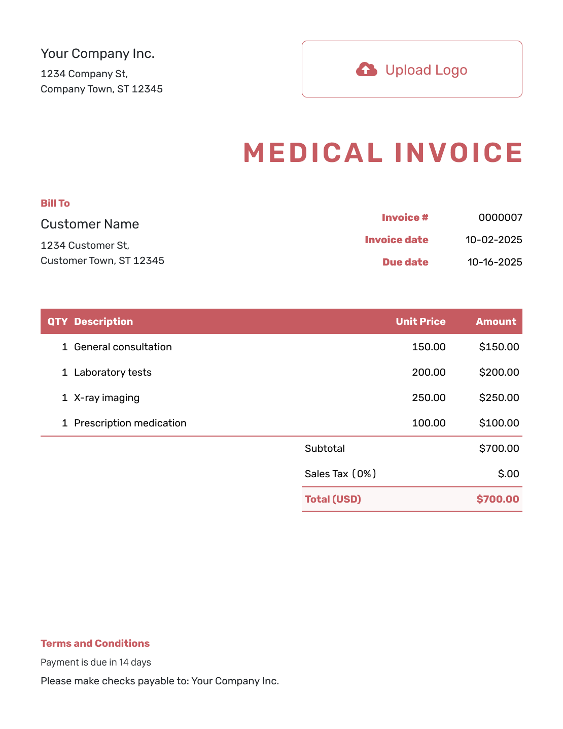 Basic Medical Invoice Template