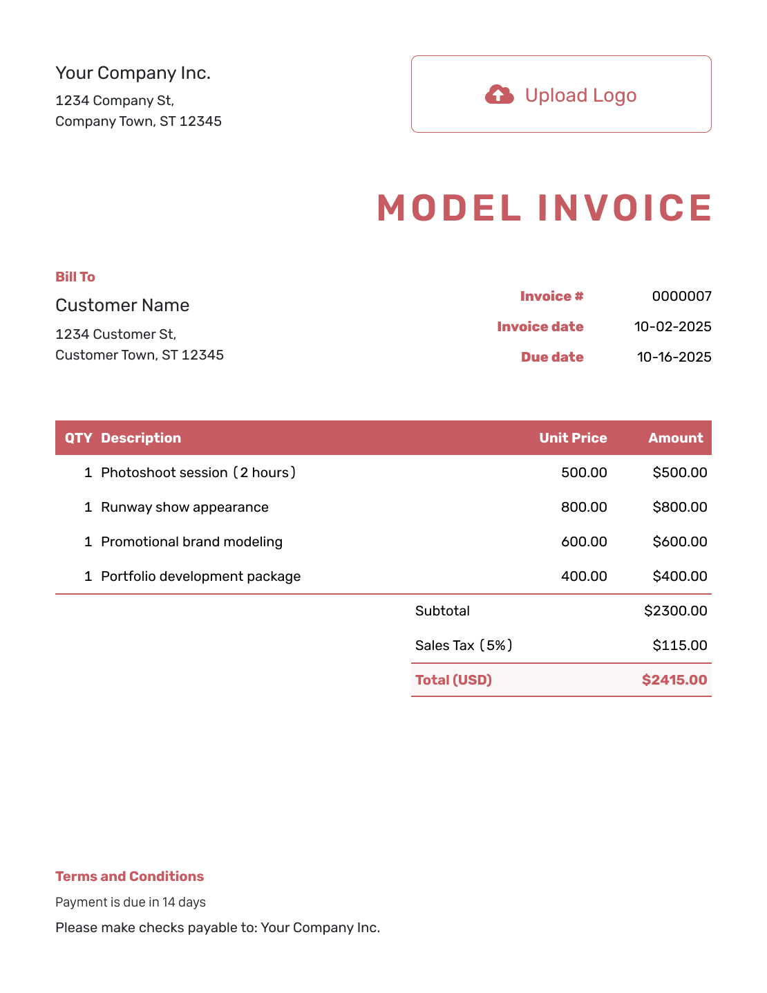 Basic Model Invoice Template