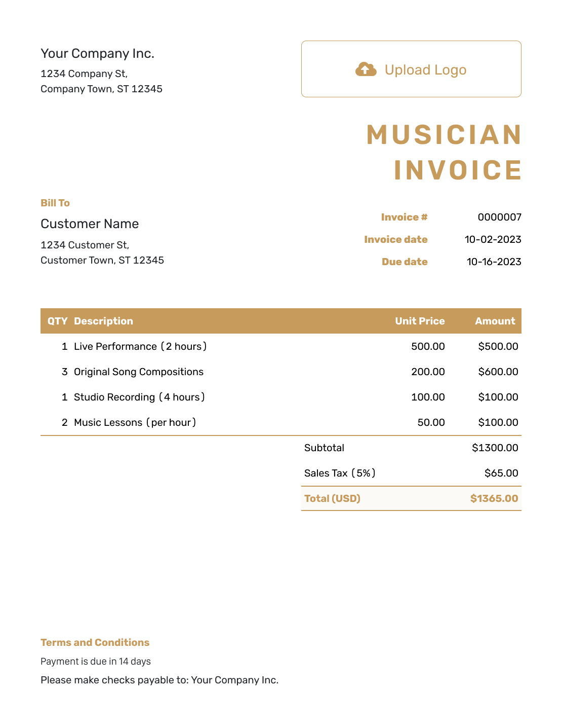 Basic Musician Invoice Template