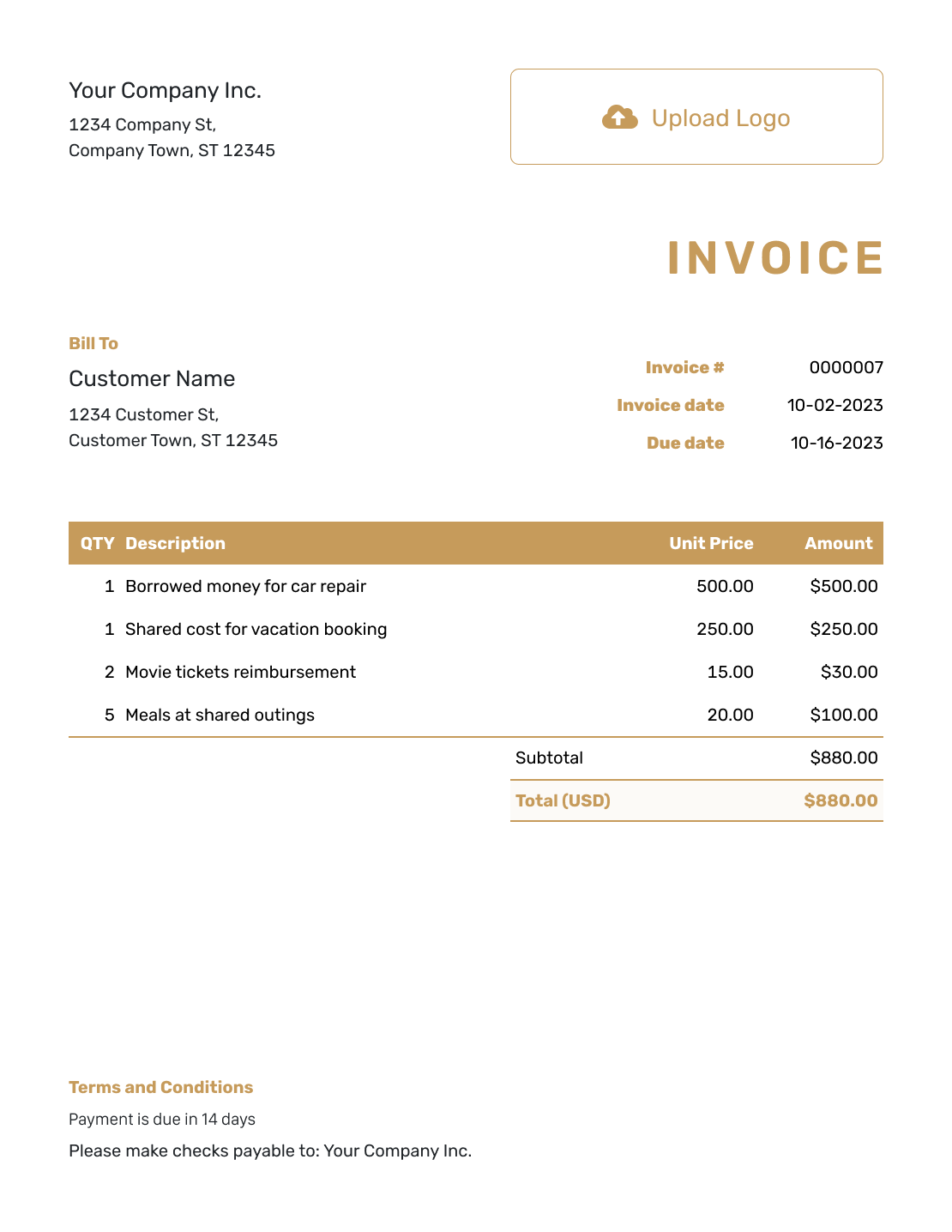 Basic Personal Invoice Template