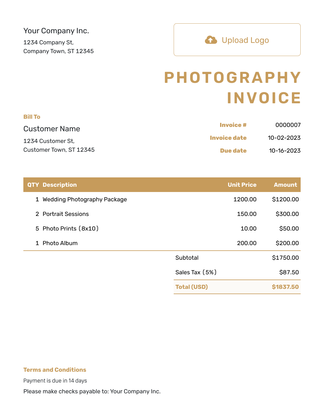 Basic Photography Invoice Template