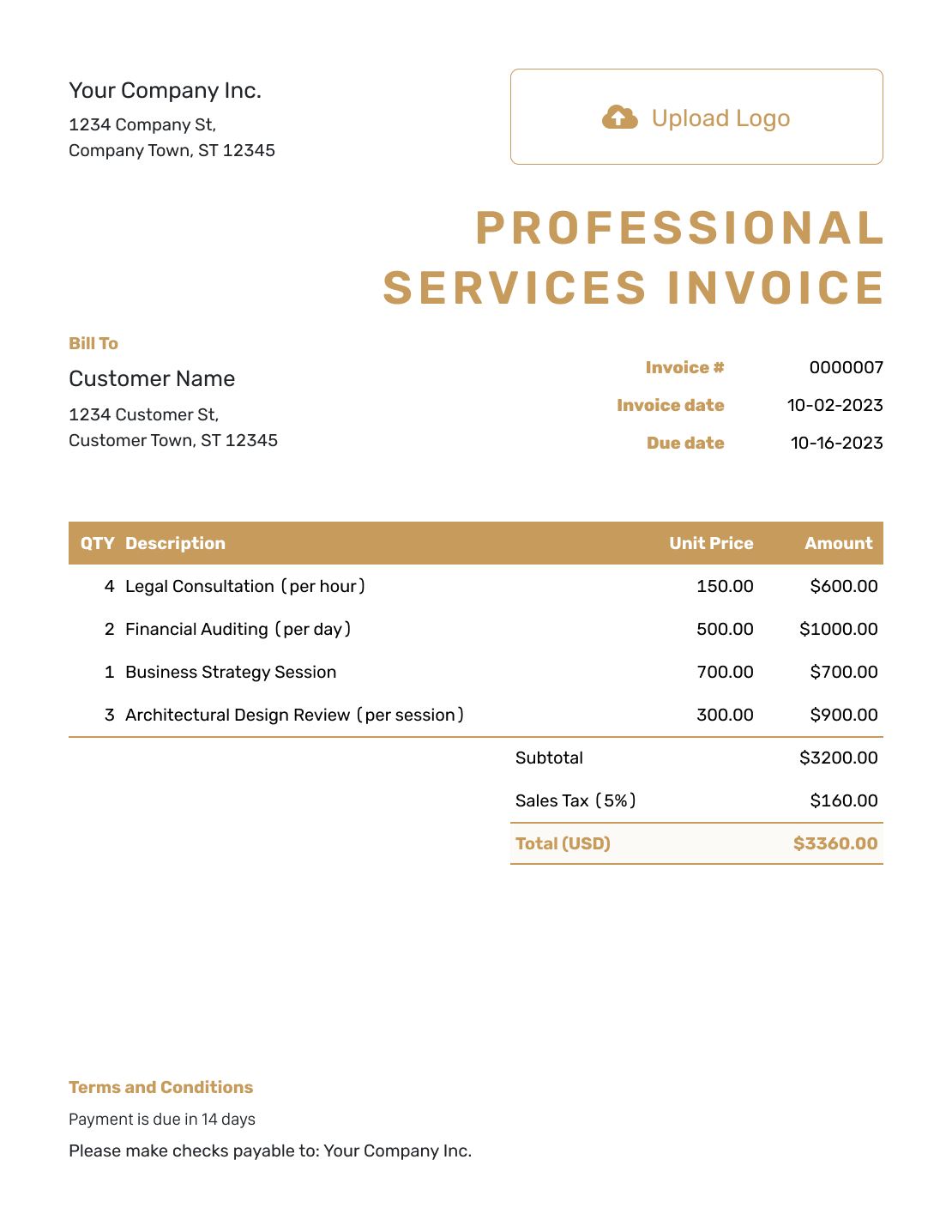 Basic Professional Services Invoice Template