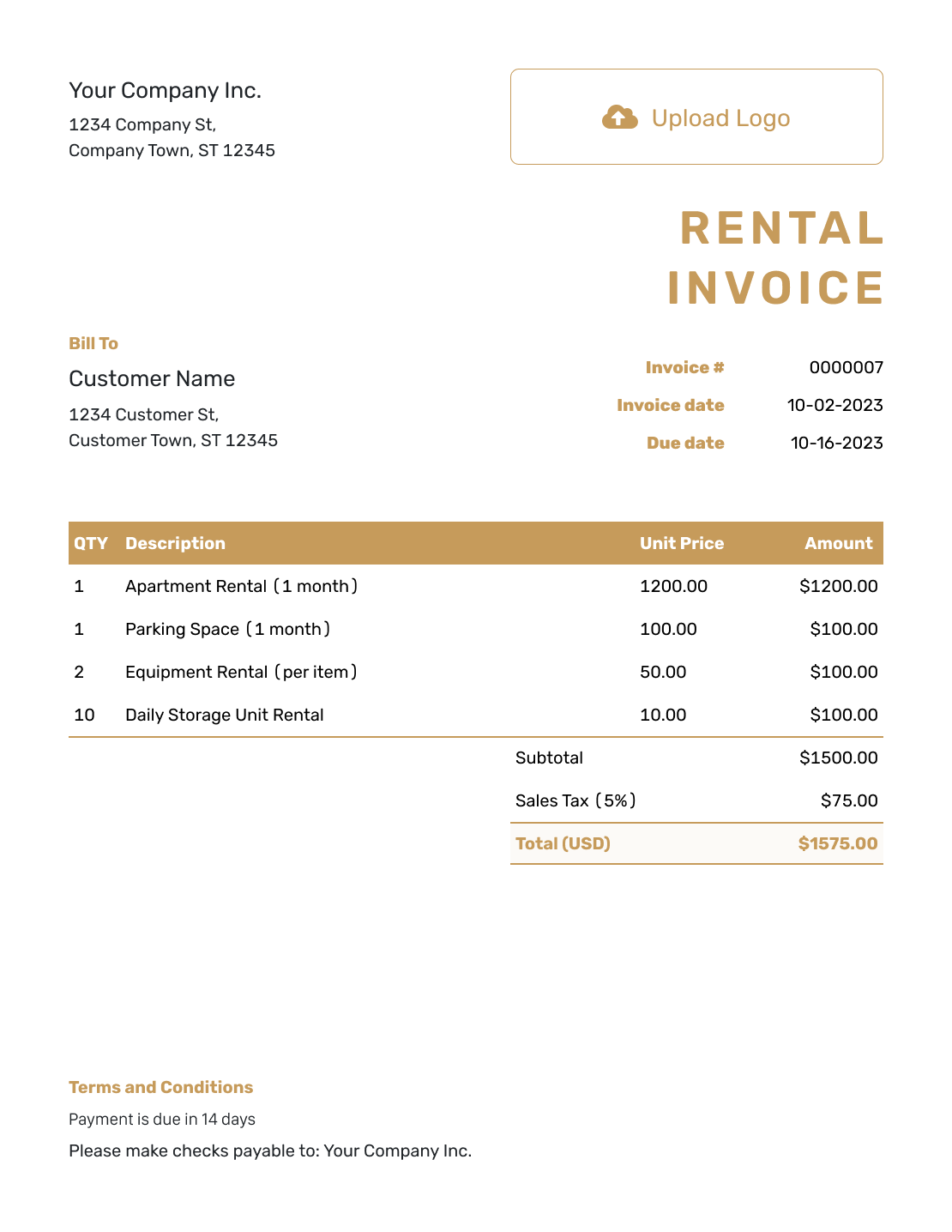 Basic Rental Invoice Template