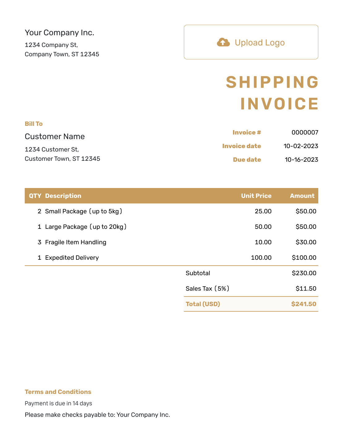 Basic Shipping Invoice Template