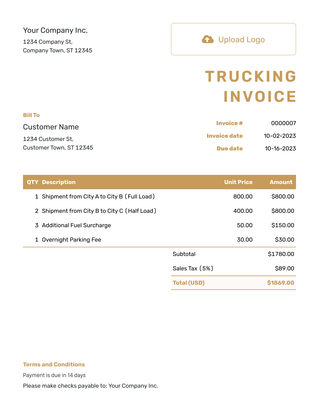 Basic Trucking Invoice Template