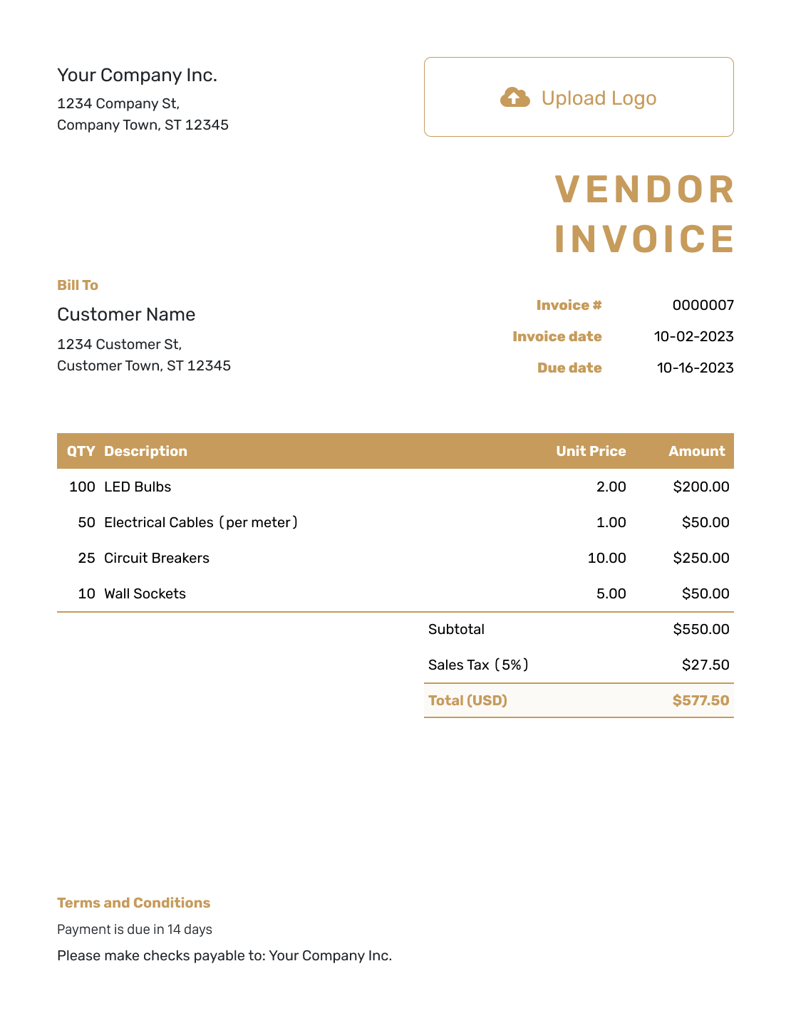 Basic Vendor Invoice Template