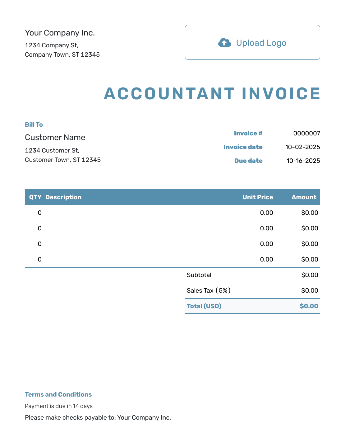 Blank Accountant Invoice Template