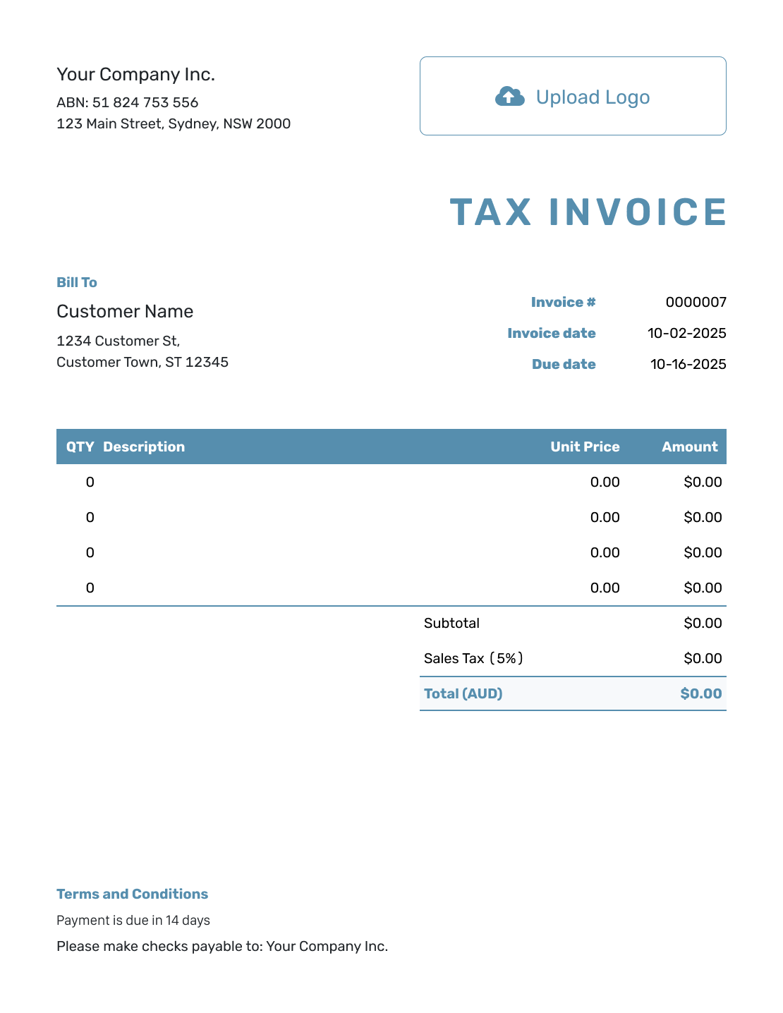 Blank Australian Invoice Template